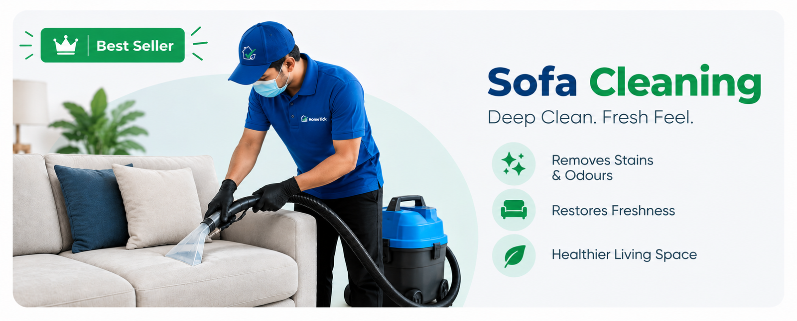 HomeTick sofa cleaning — deep clean, fresh feel